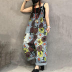 Babakud Summer Print Retro Patch Loose Adjustable Jumpsuit