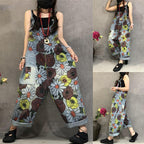 Babakud Summer Print Retro Patch Loose Adjustable Jumpsuit