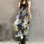Babakud Summer Print Retro Patch Loose Adjustable Jumpsuit