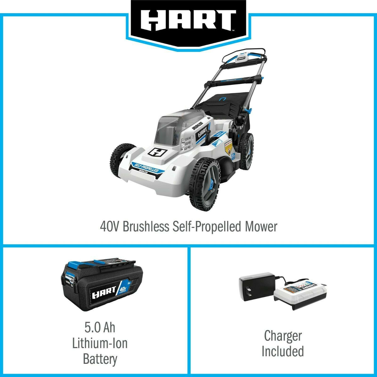 Mower Cordless Kit Hart Brushless Adaptive Speed 40-Volt 5.0 21 Self-Propelled