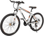 26 Inch Mountain Bikes, 21 Speed Suspension Fork MTB, High-Tensile Carbon Steel Frame Mountain Bicycle with Dual Disc Brake for Men and Women