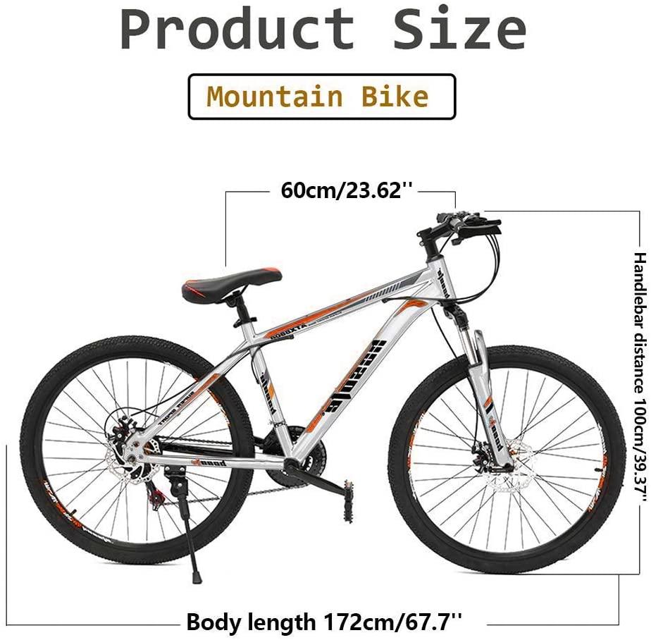 26 Inch Mountain Bikes, 21 Speed Suspension Fork MTB, High-Tensile Carbon Steel Frame Mountain Bicycle with Dual Disc Brake for Men and Women