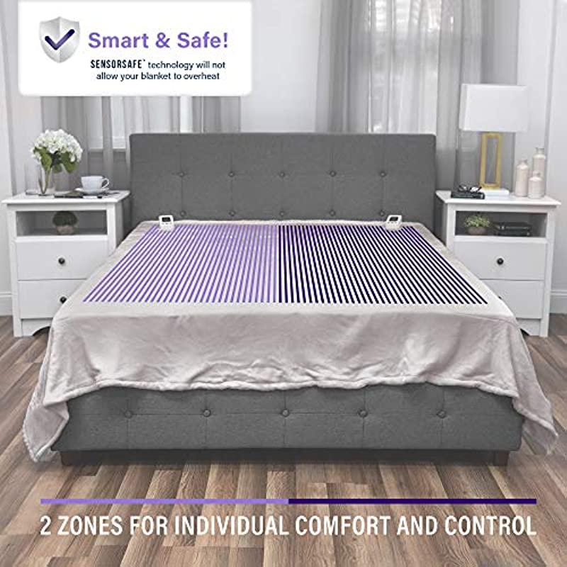 SensorPedic Heated Electric Blanket with SensorSafe, King, Soft Grey