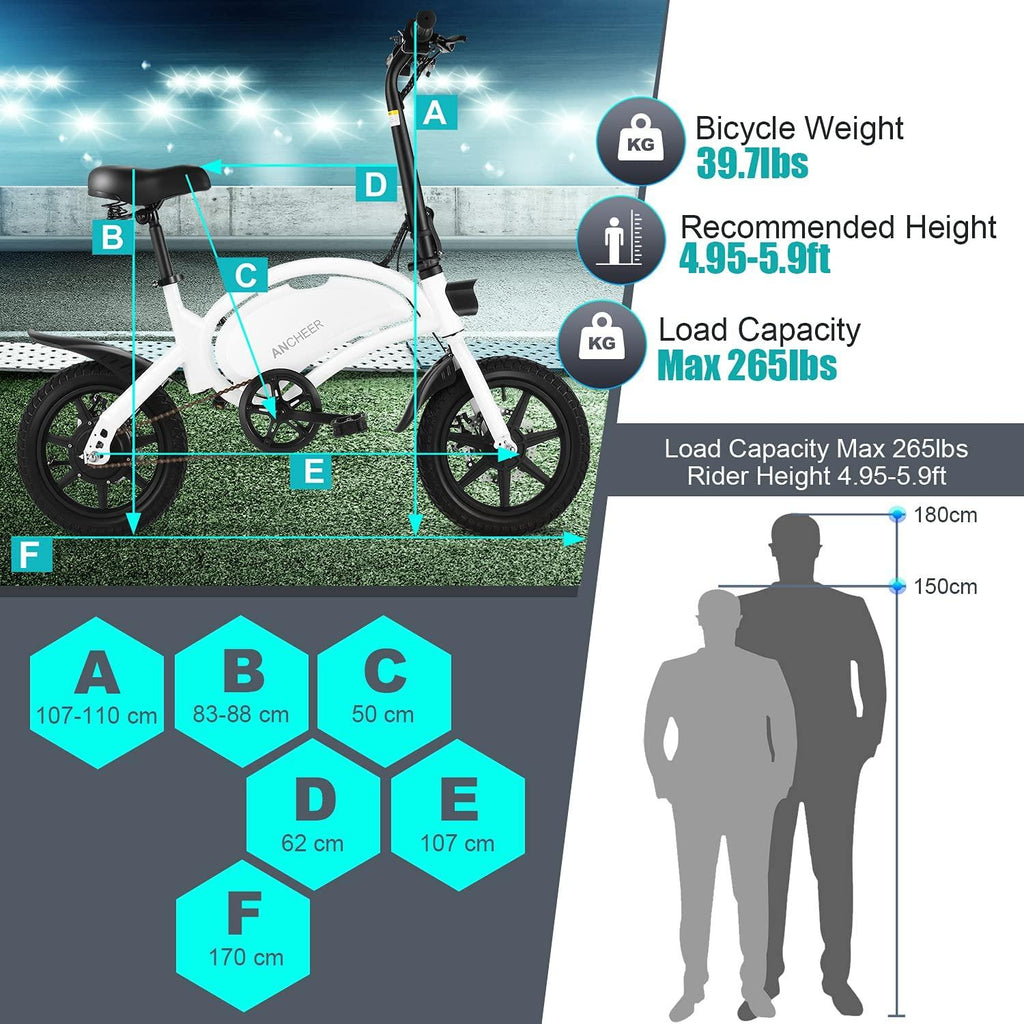 ANCHEER 500W/350W Electric Bike Electric Bicycle, 14''/12'' Folding Electric Commuter Bike 20MPH Adults/Teens City Ebike with 48V 7.5Ah/6Ah Battery &amp; Dual-Disc Brakes