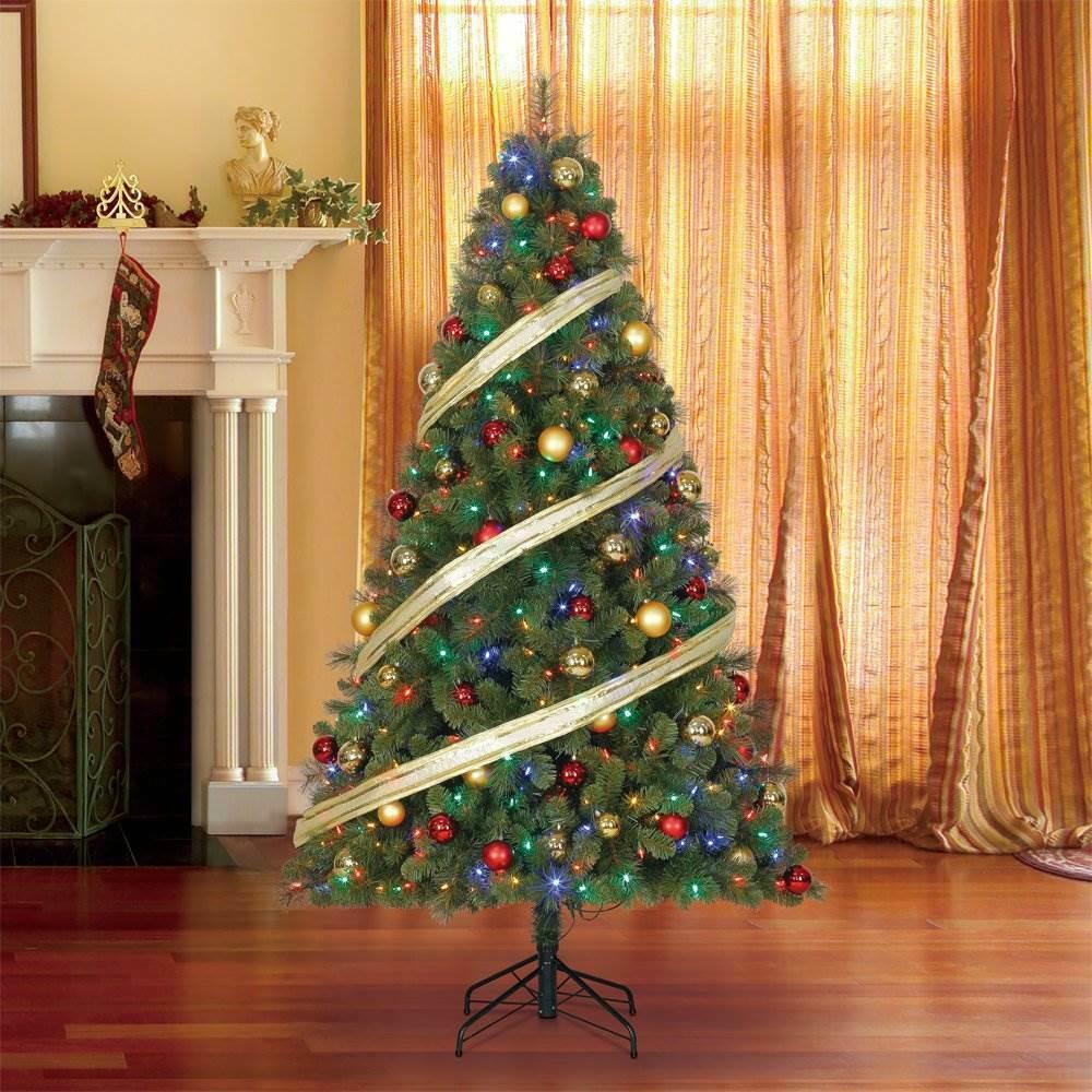 Home Herita9 Ft Artificial Cascade Pine Christmas Tree Prelit Changing Lights