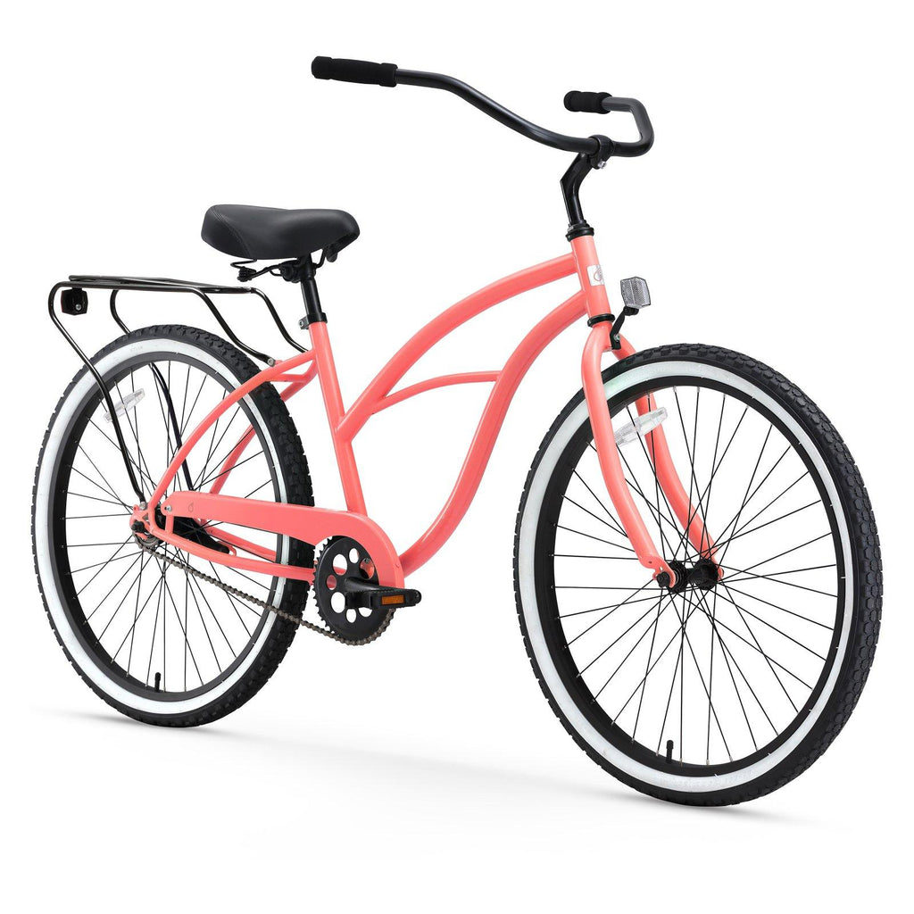 reezero Around Block Women's Single-Speed Beach Cruiser Bicycle, 26 In. Wheels, Coral