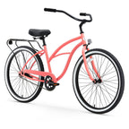 reezero Around Block Women's Single-Speed Beach Cruiser Bicycle, 26 In. Wheels, Coral