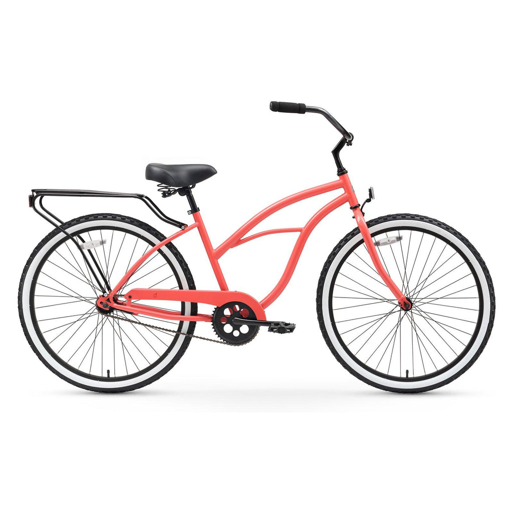 reezero Around Block Women's Single-Speed Beach Cruiser Bicycle, 26 In. Wheels, Coral