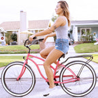 reezero Around Block Women's Single-Speed Beach Cruiser Bicycle, 26 In. Wheels, Coral