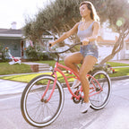 reezero Around Block Women's Single-Speed Beach Cruiser Bicycle, 26 In. Wheels, Coral