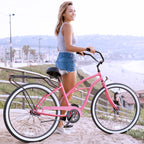 reezero Around Block Women's Single-Speed Beach Cruiser Bicycle, 26 In. Wheels, Coral