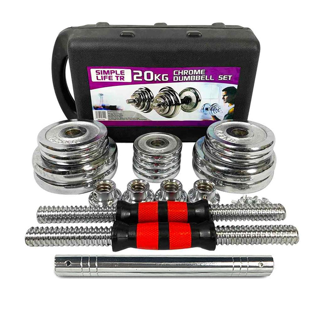 Simday Adjustable Cast Iron Dumbbell Sets with Portable PacBox 2In1 Dumbbells Barbell with C