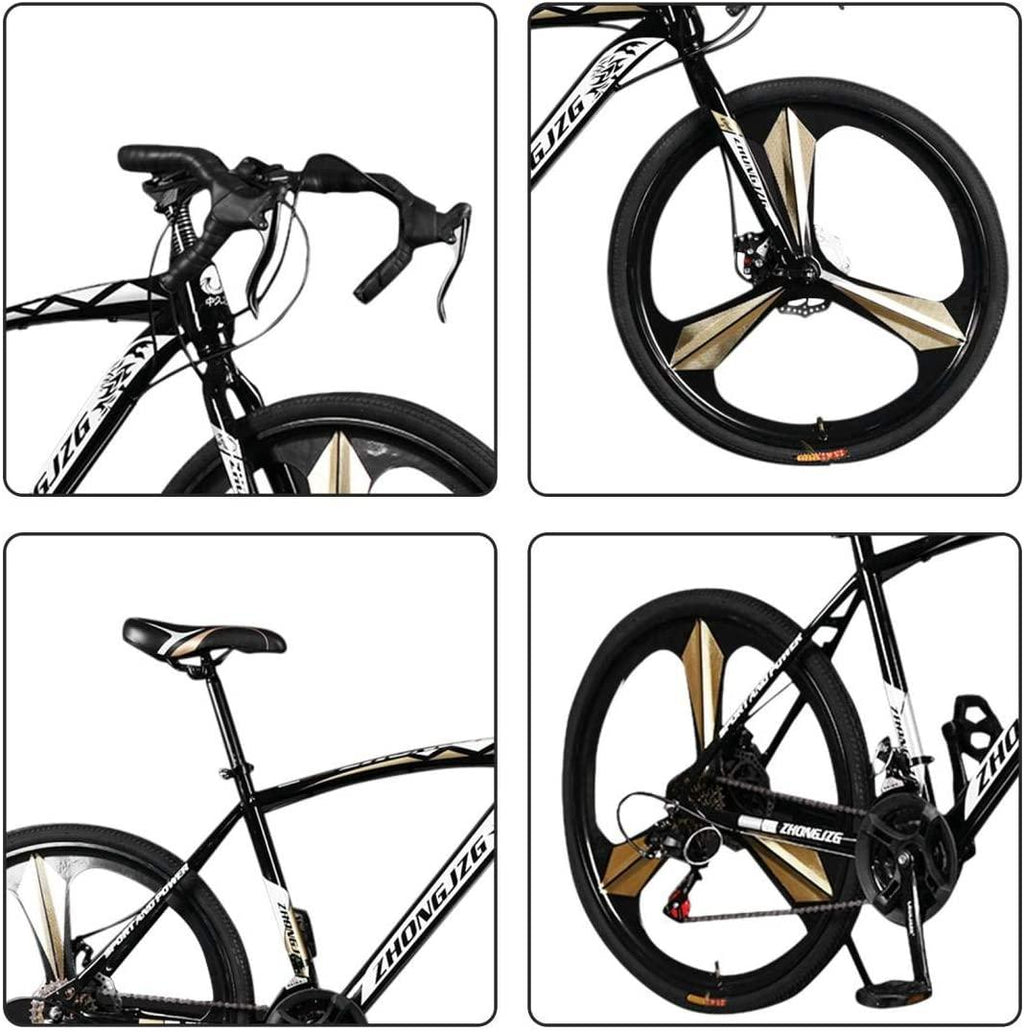 XESRT 26 inch Road Bike, 21 Speed 700c High Carbon Steel Bicycle, Full Suspension Dual Disc Brake Road Bicycle for Adults and Teens