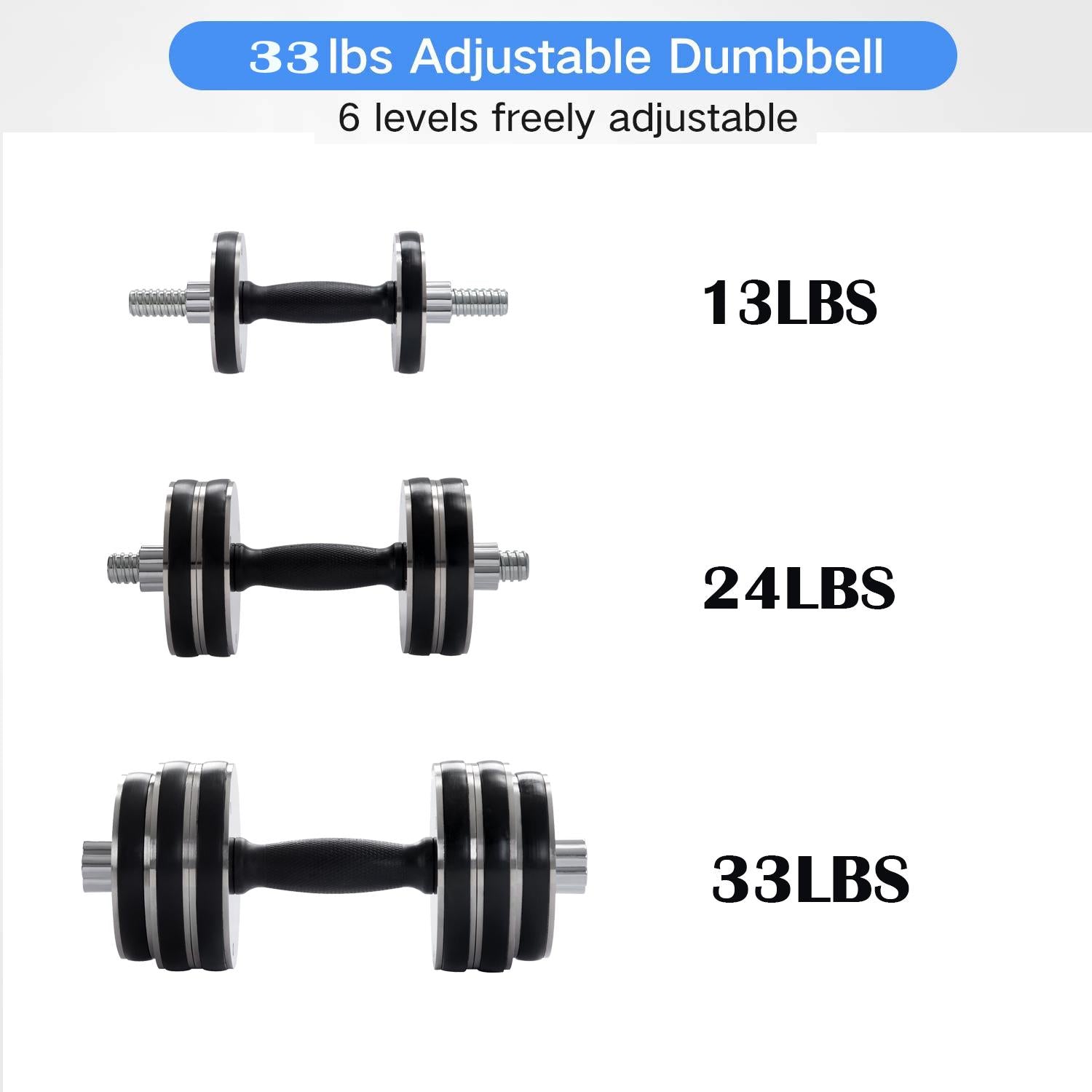 Exercise &amp; Fitness Dumbbells Set of 2, 33LBS Adjustable Weights Dumbbell Set, Non-Slip Dumbbells with Dumbbell Plates, Home Gym Weight Training Dumbbell Fitness Equipment for Men Women, Black, W16337