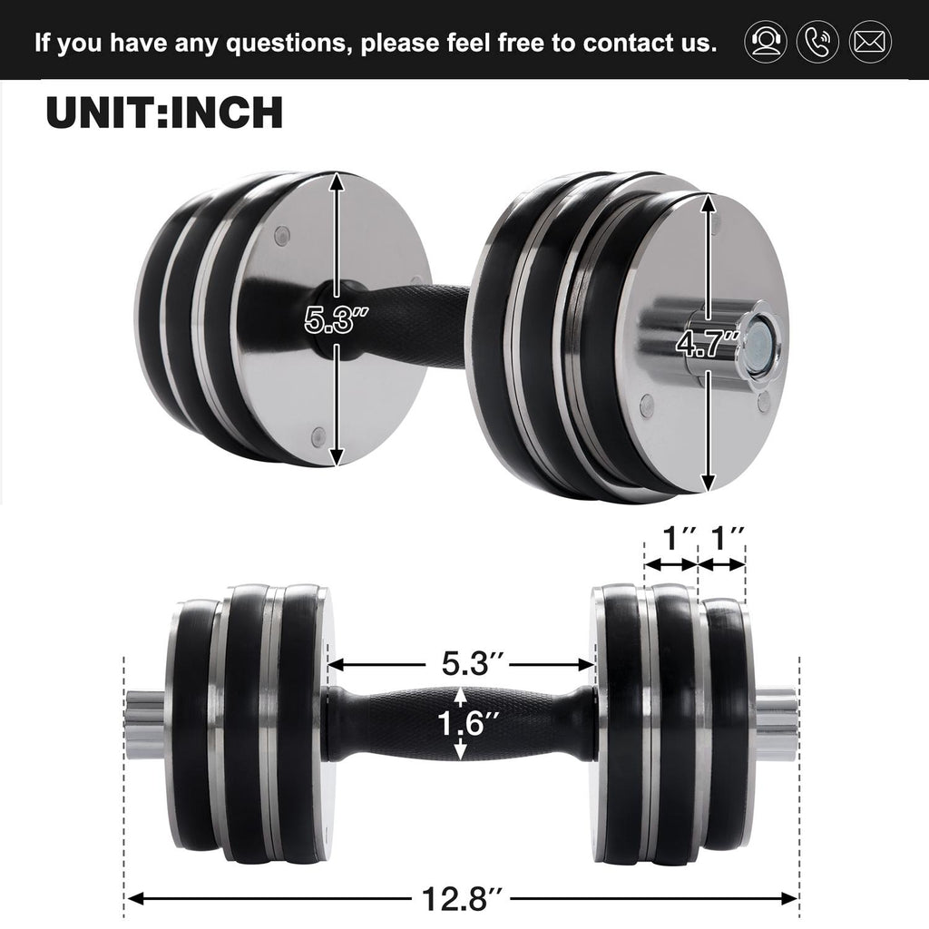 Exercise &amp; Fitness Dumbbells Set of 2, 33LBS Adjustable Weights Dumbbell Set, Non-Slip Dumbbells with Dumbbell Plates, Home Gym Weight Training Dumbbell Fitness Equipment for Men Women, Black, W16337