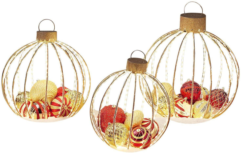 LED Christmas Holiday Lighted Twinkling 3pc Oversize Ornament Yard Decor