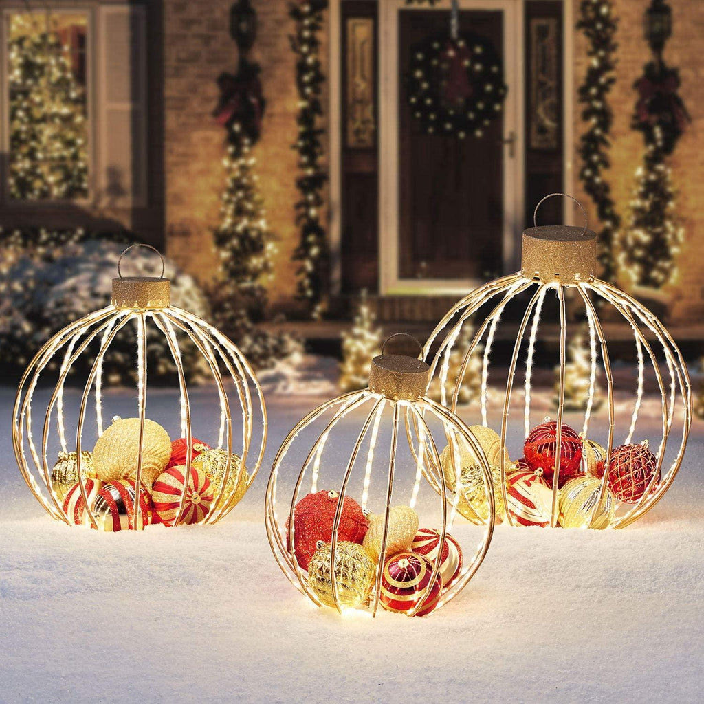 LED Christmas Holiday Lighted Twinkling 3pc Oversize Ornament Yard Decor