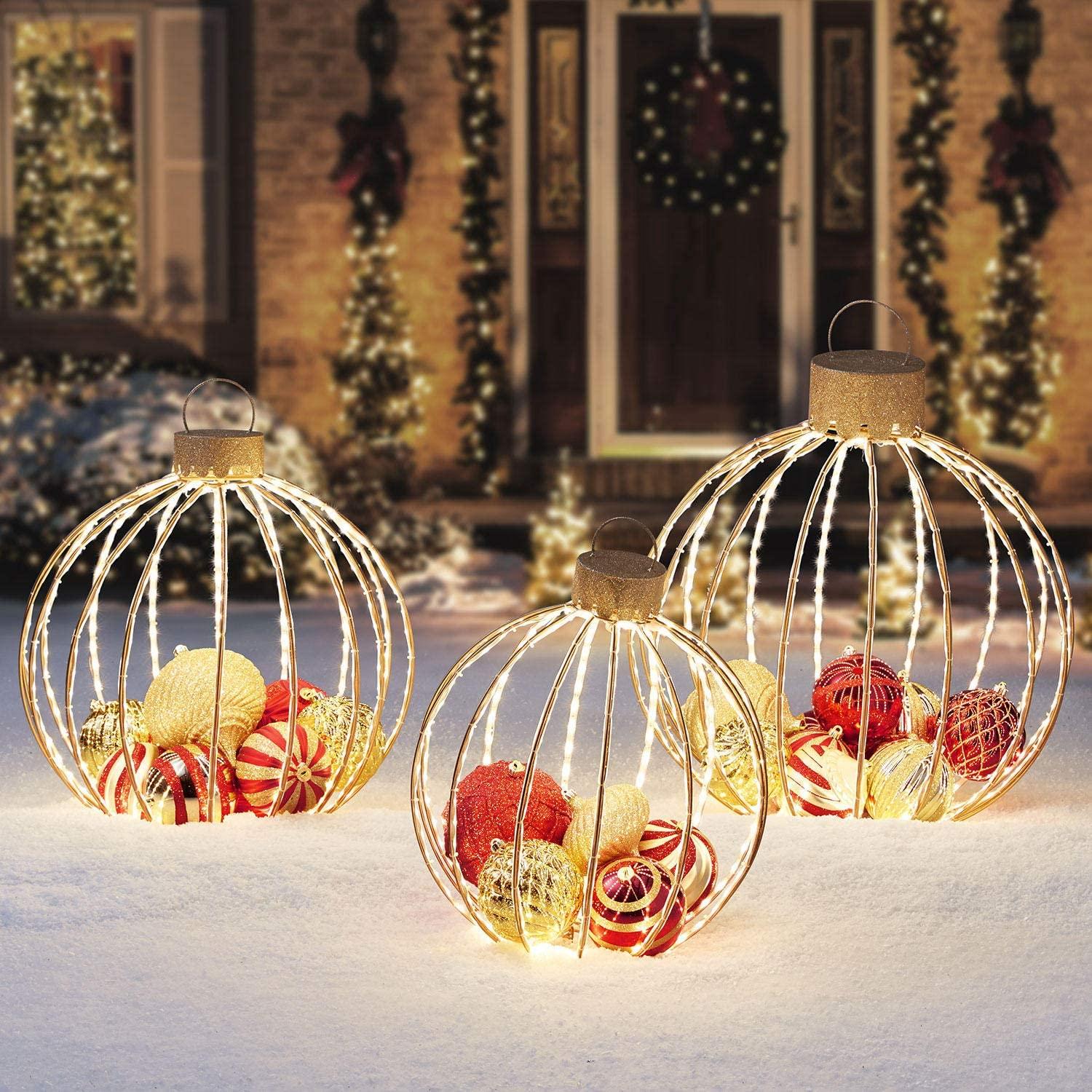 LED Christmas Holiday Lighted Twinkling 3pc Oversize Ornament Yard Decor