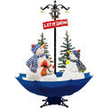 67 in. Christmas Musical Snowy Snow-Family Scene with Blue Umbrella Base