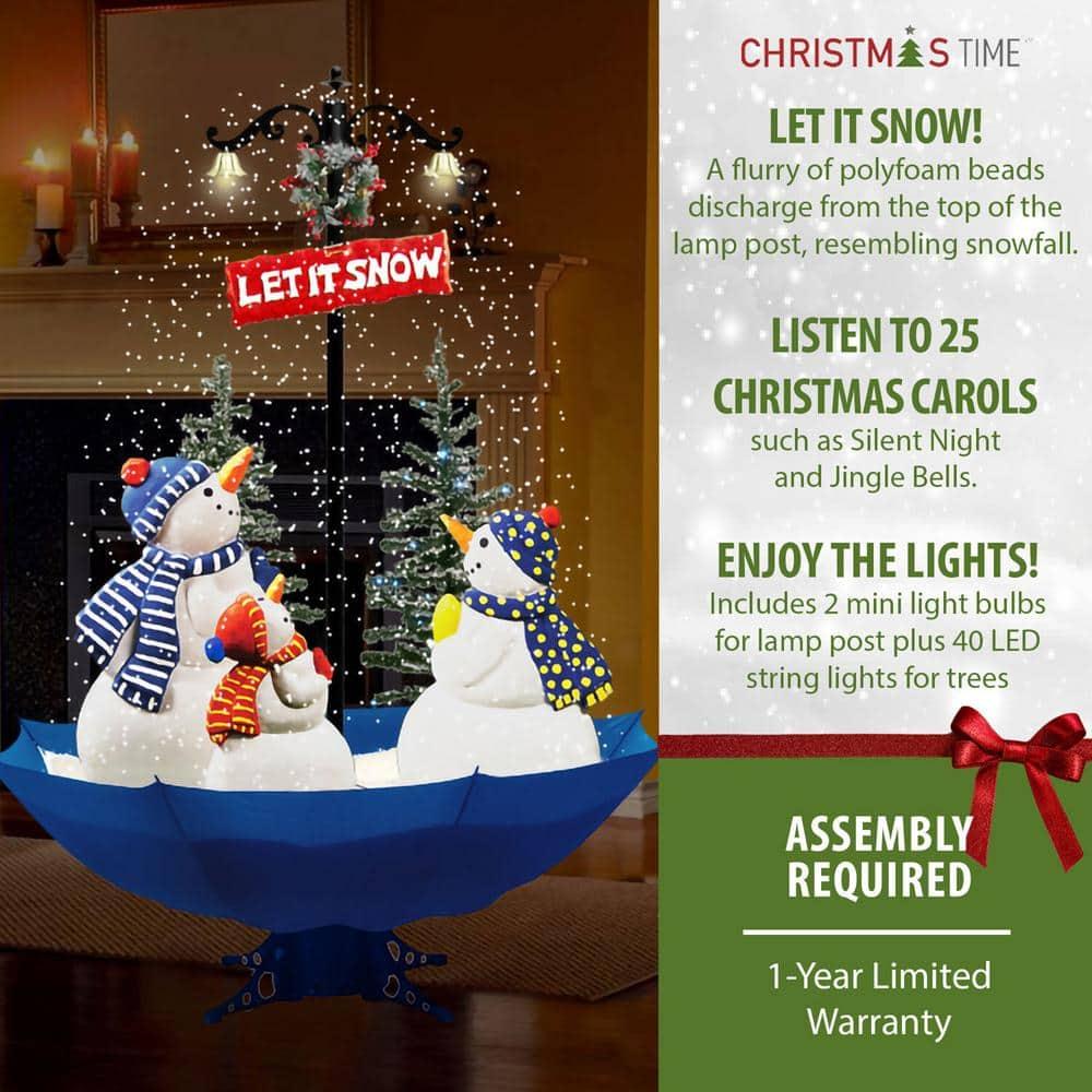 67 in. Christmas Musical Snowy Snow-Family Scene with Blue Umbrella Base