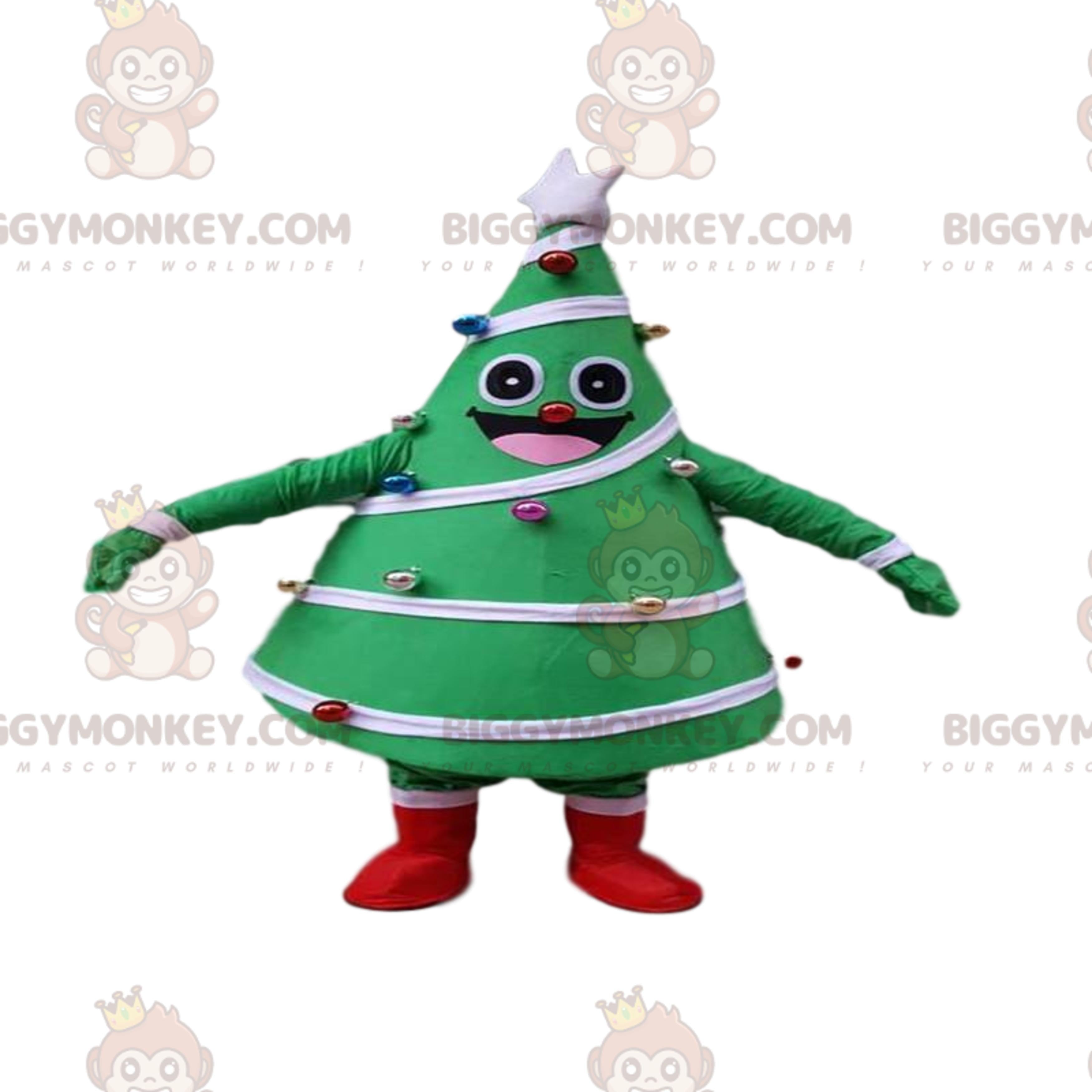 Festive Decorated Green Tree BIGGYMONKEYMascot Costume, Christmas Tree Costume