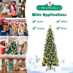 7ft Pre-lit Artificial Hinged Pencil Christmas Tree Decorated Snow Flocked Tips