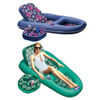 Aqua Leisure Campania 2 in 1 Convertible Inflatable Swimming Pool Lounger Floatation Chair, Set of 2, Floral &amp; Navy Hibiscus,