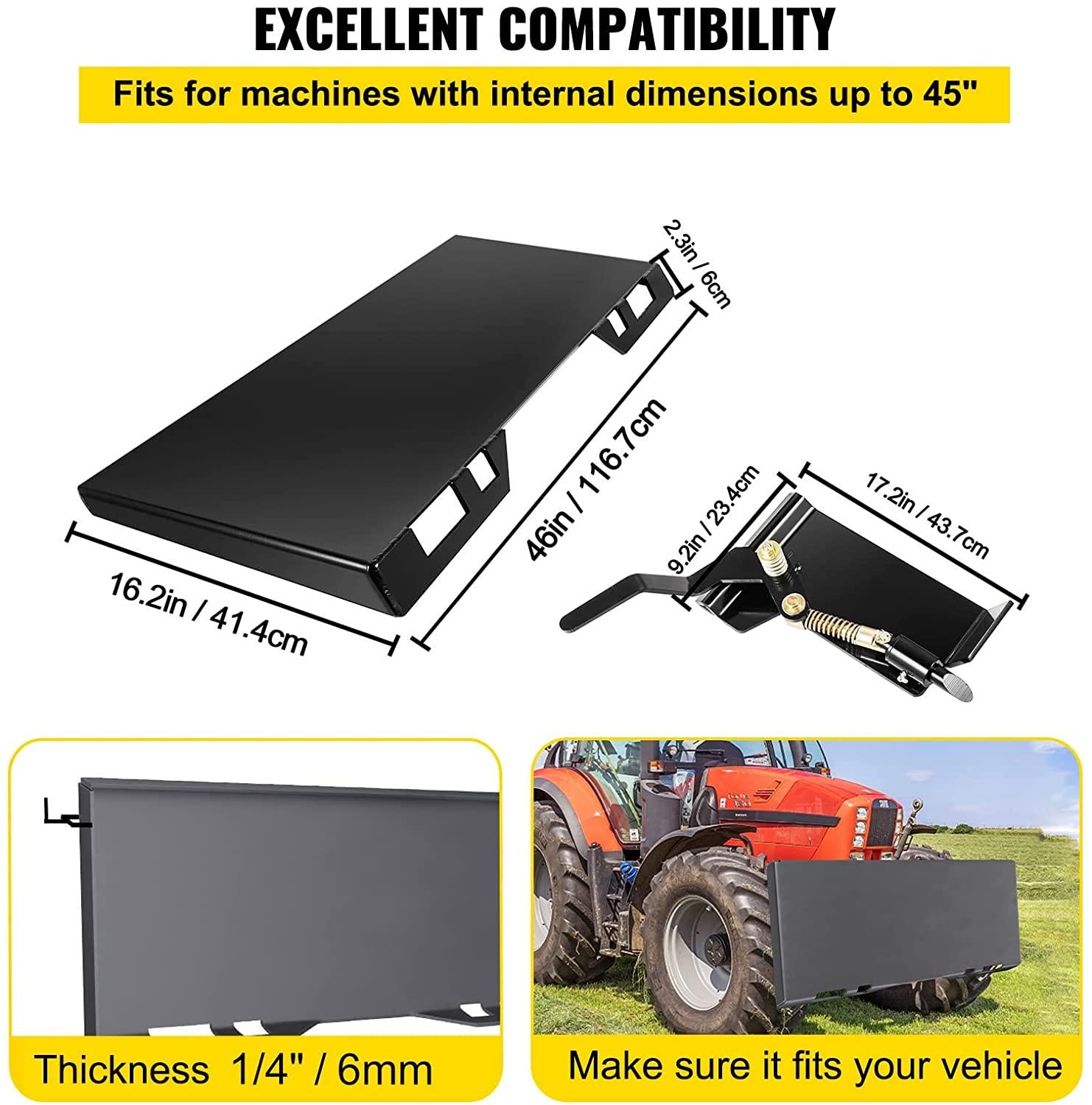 bestauto 1/4" universal quick tach mount plate, with quick connect conversion adapter latch box, painted steel skid steer attachment compatible with kubota bobcat tractor for buckets/plows/forks