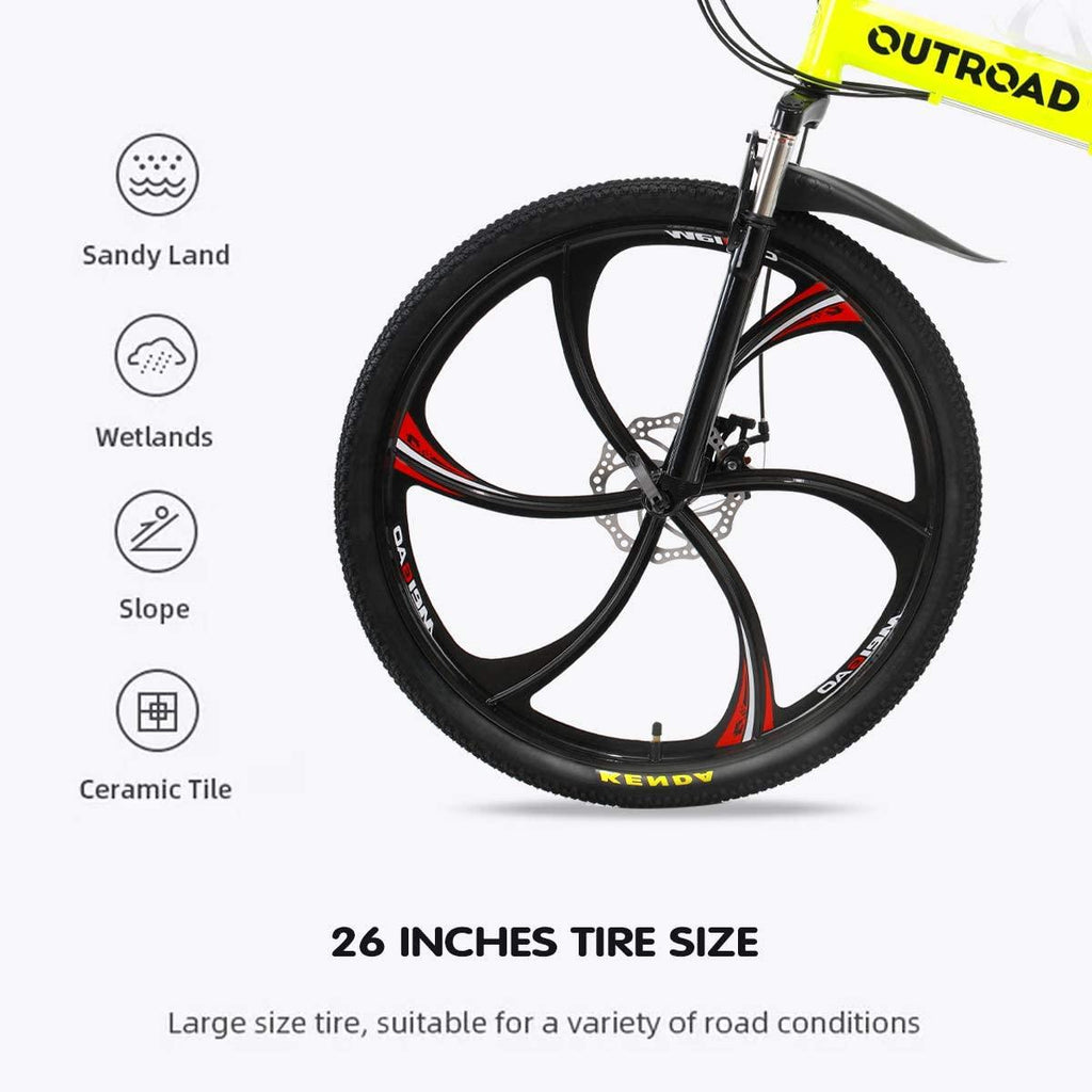 PanAme Folding Mountain Bikes, 21 Speed Shining SYS Double Disc Brake, Full Suspension 6-Spoke 26 Inches Anti-Slip Bicycle for Man/Woman/Teenager