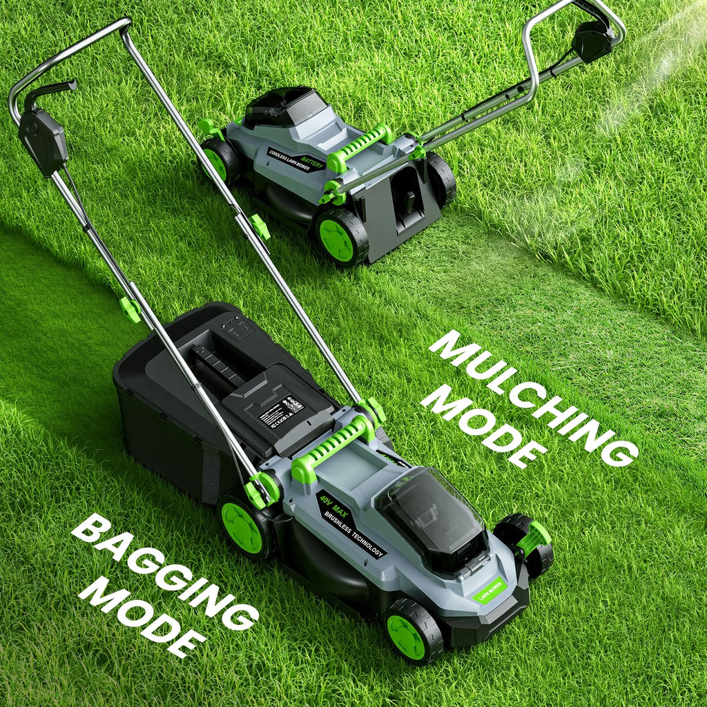40V Cordless Lawn Mower, 13" Walk Behind Electric 4.0 Ah Battery Powered Lawnmower, Mulching&amp;Bagging Mode, Brushless Motor, 5 Adjustable Cutting Heights, for Garden/Patio/Yard/Lawn