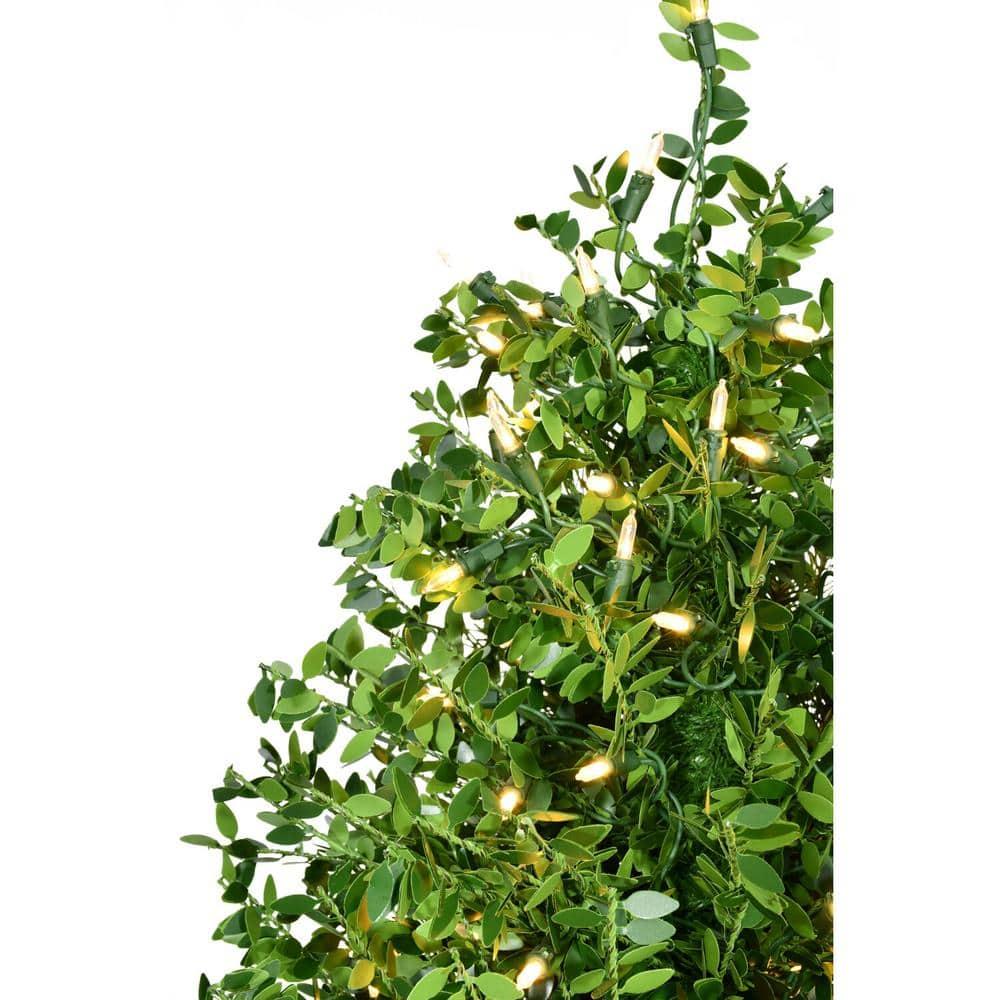 4 ft. Prelit Boxwood Artificial Porch Christmas Tree with Black Pot and Warm White Lights