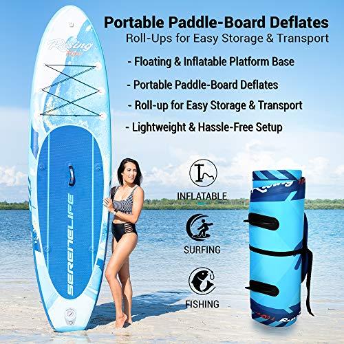 SereneLife Inflatable Stand Up Paddle Board (6 Inches Thick) with Premium SUP Accessories &amp; Carry Bag | Wide Stance, Bottom Fin