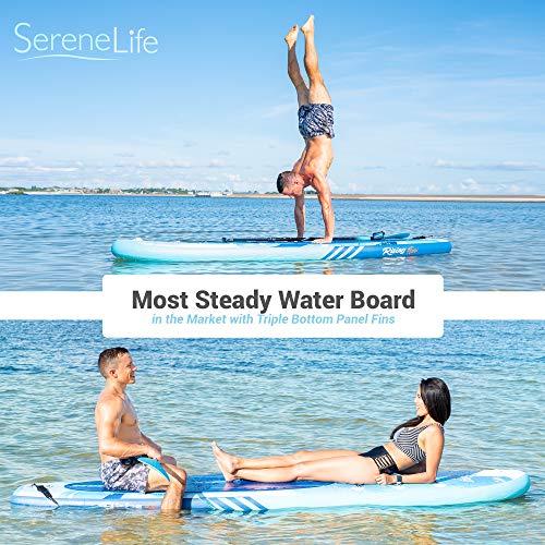 SereneLife Inflatable Stand Up Paddle Board (6 Inches Thick) with Premium SUP Accessories &amp; Carry Bag | Wide Stance, Bottom Fin