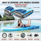 SereneLife Inflatable Stand Up Paddle Board (6 Inches Thick) with Premium SUP Accessories &amp; Carry Bag | Wide Stance, Bottom Fin