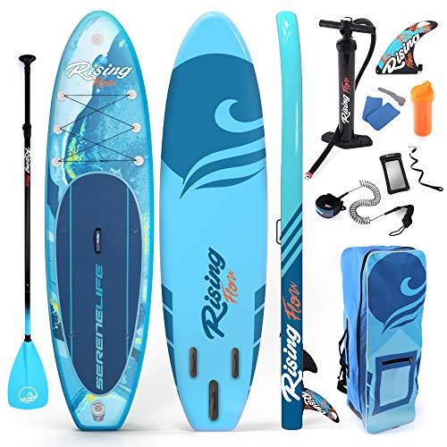 SereneLife Inflatable Stand Up Paddle Board (6 Inches Thick) with Premium SUP Accessories &amp; Carry Bag | Wide Stance, Bottom Fin