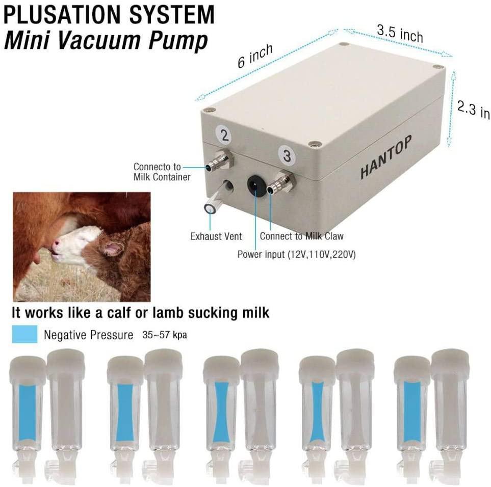 hantop cow milking machine, pulsation vacuum pump milker, automatic portable livestock milking equipment (3l, for cow)
