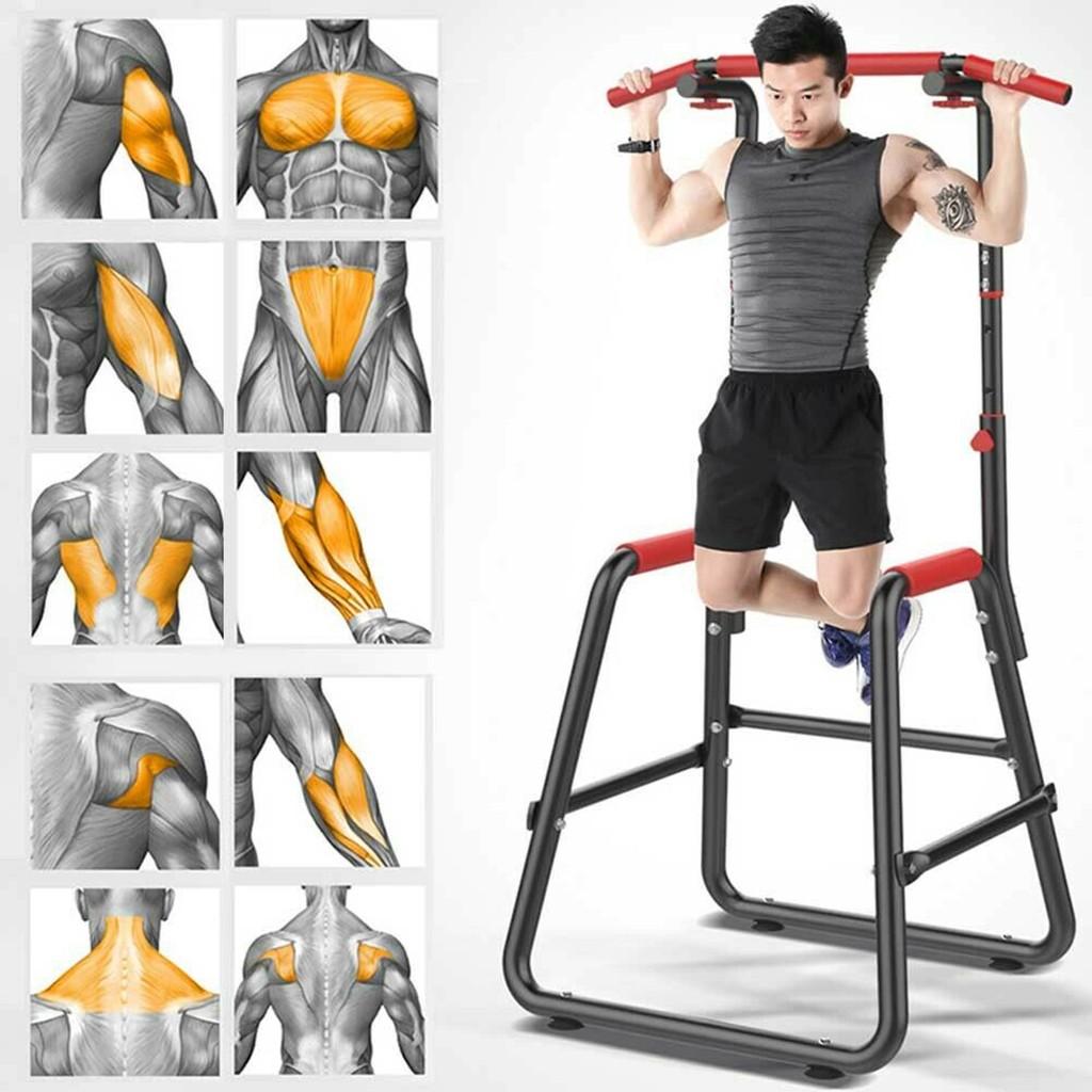 Adjustable Chin Up Stand Pull Up Bar Dip Power Tower Home Gym Fitness Workout