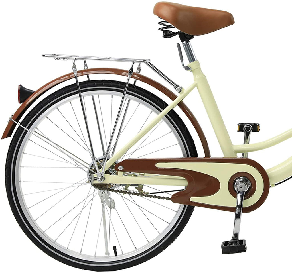 Viribus 24" or 26" Wheels Cruiser Bike, Single Speed Beach Comfortable Commuter Bicycle, High-Carbon Steel Frame, Front Basket &amp; Bell, Cream or Blue