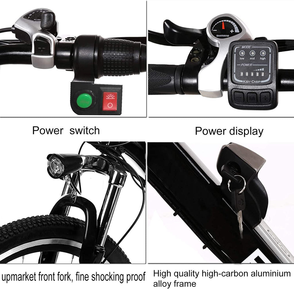 Hicient Electric Bike Electric Bicycle for Adult 26'' Electric Mountain Bike 250W Ebike 21 Speed Gear with Removable Lithium Battery and Battery Charger