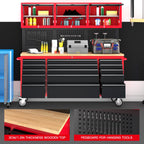 72" Rolling Tool Chest with 15 Drawers - Heavy Duty GaraWorkbench with Power Strip & Pegboard - 18" Deep 1.2" Thick Solid Top, Lockable Tool StoraCabinet for Professional Mechanic