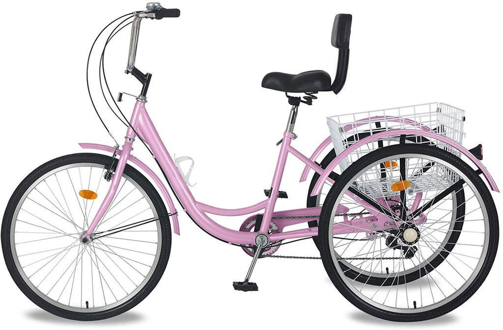 Adult Tricycles 7 Speed 24/26 Inch Three Wheel Bike Cruiser Trike with Low-Step Through Frame/LarBasket/Backrest Saddle for Men, Women, Seniors