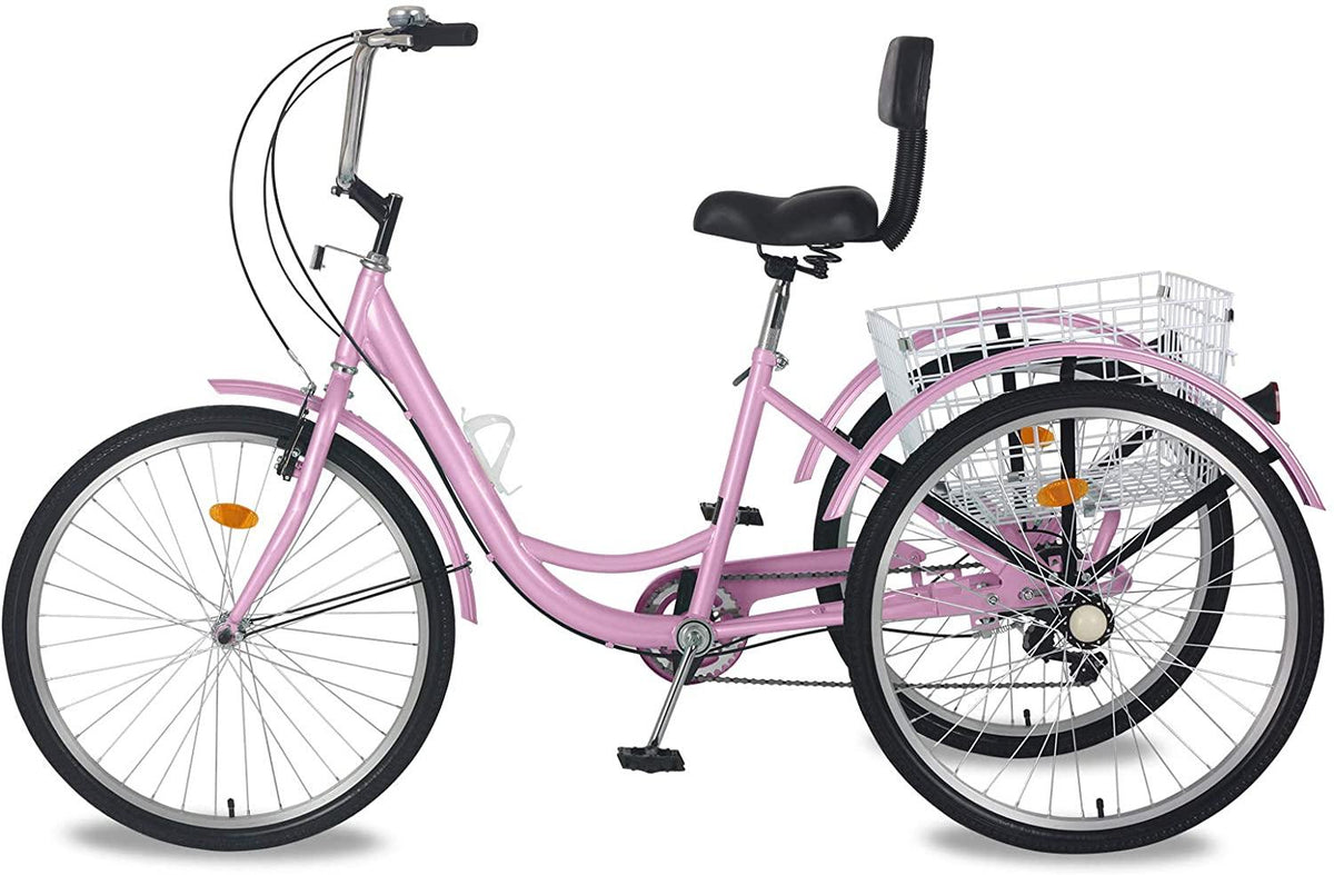 Adult Tricycles 7 Speed 24/26 Inch Three Wheel Bike Cruiser Trike with Low-Step Through Frame/LarBasket/Backrest Saddle for Men, Women, Seniors