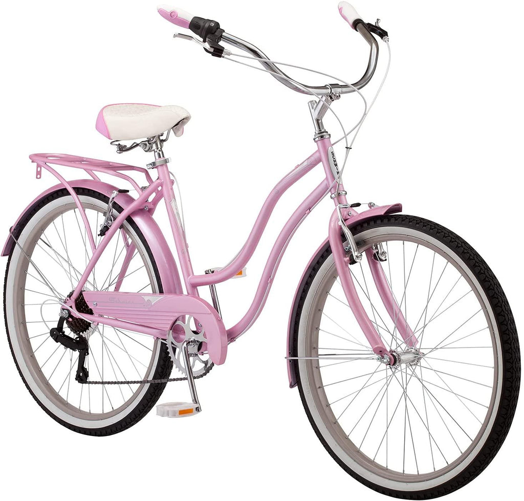 Schwinn Perla Womens Beach Cruiser Bike, 18-Inch Step Through Steel Frame, 7-Speed Drivetrain, Rear Rack, 26-Inch Wheels, Multiple Colors