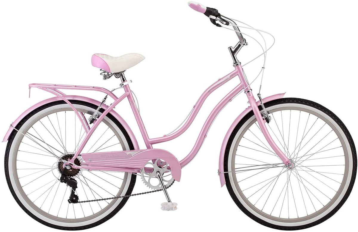 Schwinn Perla Womens Beach Cruiser Bike, 18-Inch Step Through Steel Frame, 7-Speed Drivetrain, Rear Rack, 26-Inch Wheels, Multiple Colors