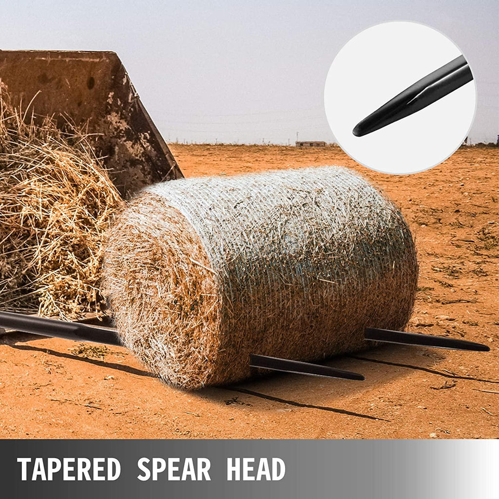 mophorn hay spears, 49inch hay bale spear, 3000lbs bale hay spike, 1.75inch wide spike fork tine, black coated hay spear attachment with sleeve and nut, 1 pair for tractors loaders buckets skid-steers