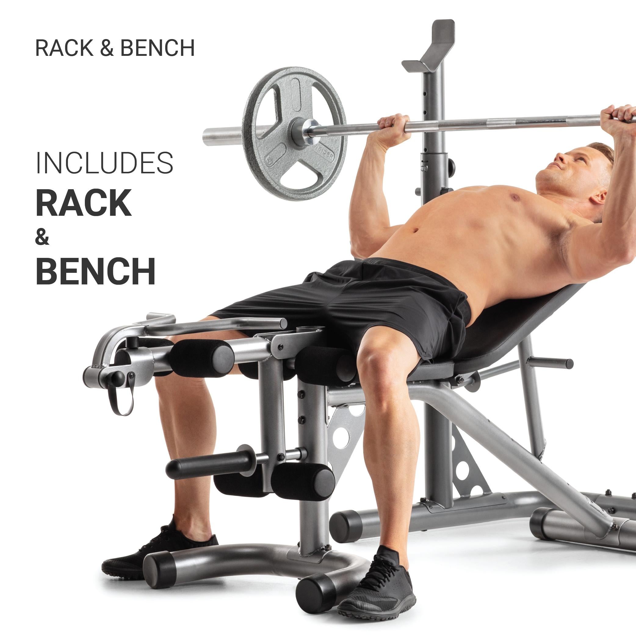 Weider XRS 20 Adjustable Weight Bench with Olympic Squat Rack and Preacher Pad, 610 Lbs. Weight Limit