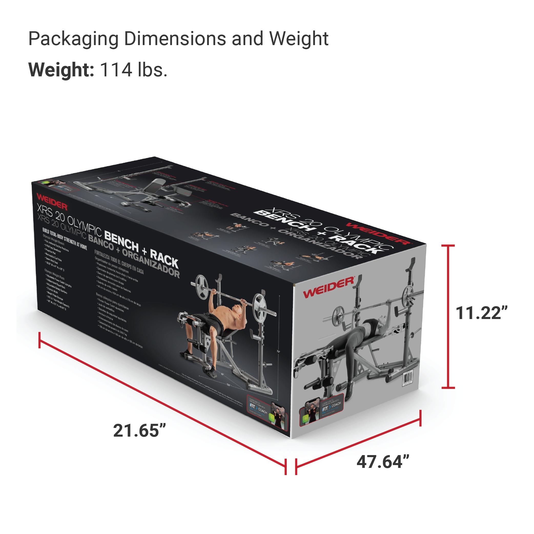 Weider XRS 20 Adjustable Weight Bench with Olympic Squat Rack and Preacher Pad, 610 Lbs. Weight Limit