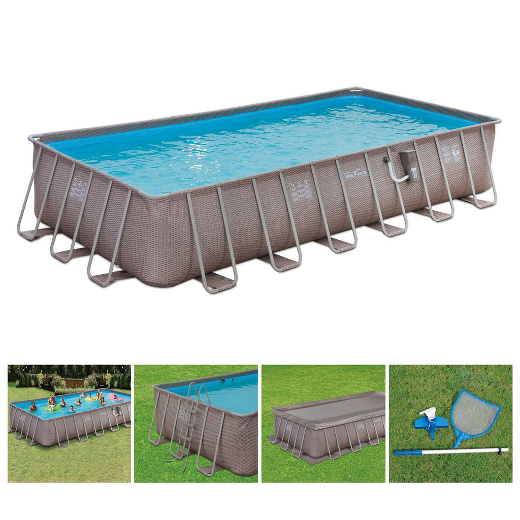 Summer Waves P42412523 Elite 24ft x 12ft x 52in Outdoor Rectangular Frame Above Ground Swimming Pool Set w/ Filter Pump, Cover,