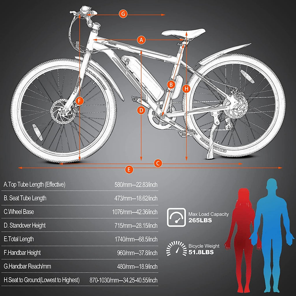 Electric Bike for Adults 26" White Ebike with 350W Motor, 20MPH Electric Mountain Bike with LED Display, Removable 36V/12.5Ah Battery,  7 Speed Gears, UL Certified E-Bike