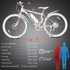 Electric Bike for Adults 26" White Ebike with 350W Motor, 20MPH Electric Mountain Bike with LED Display, Removable 36V/12.5Ah Battery,  7 Speed Gears, UL Certified E-Bike